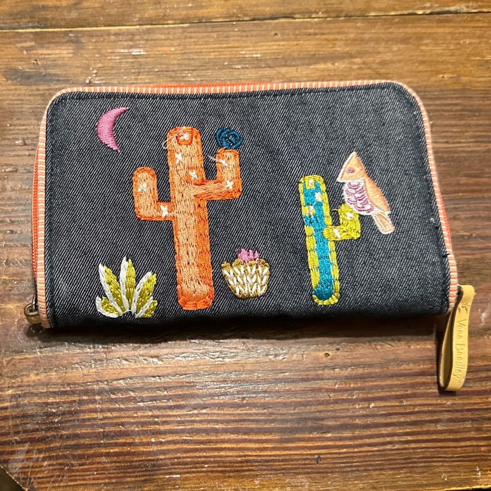 Vera Bradley Denim Wallet with Cactus Embroidery